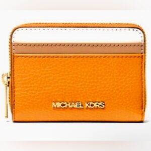 Michael Kors Jet Set Travel Medium Zip Around Card Case Wallet Pop Orange NWT